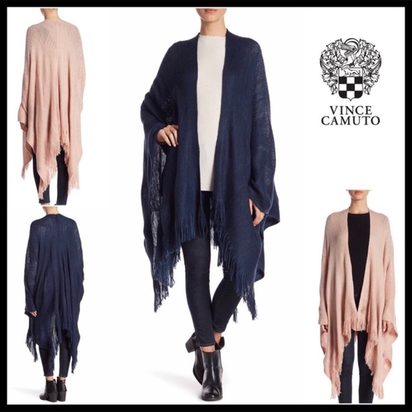 VINCE CAMUTO FRINGE TRIM OPEN FRONT BLANKET WRAP - Picture 8 of 8